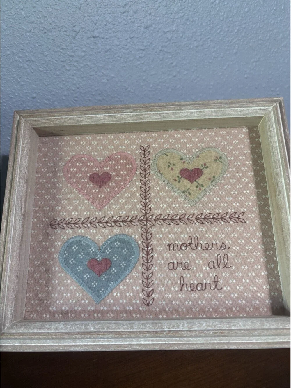 Folk Art Quilted Heart Apolique Framed Mothers Are All Heart